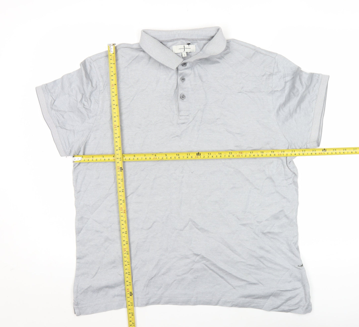 Jasper Conran Men's Grey Cotton Polo Shirt L Short Sleeve Casual