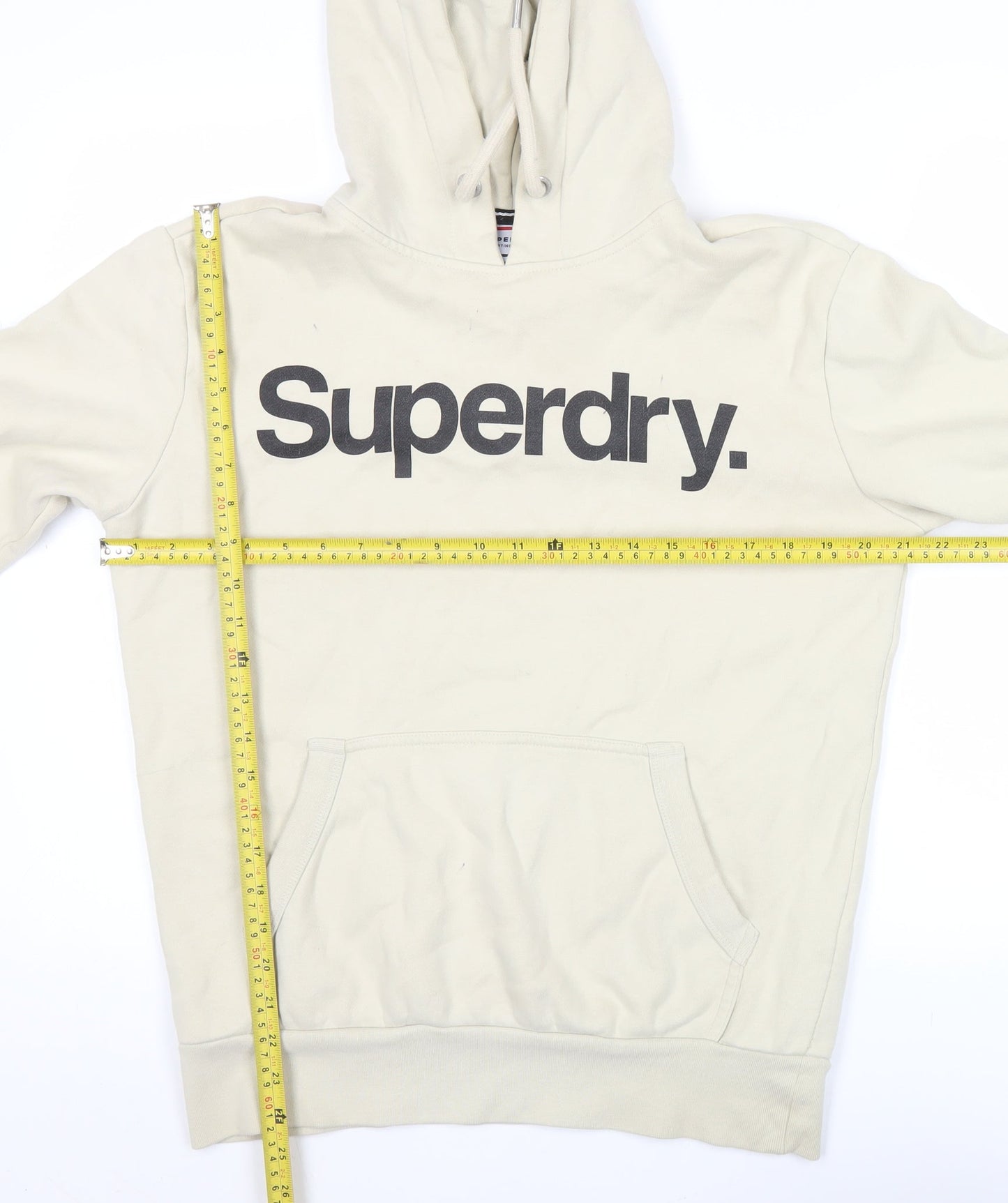 Superdry Mens Beige Pullover Hoodie S Regular Fit Logo Graphic