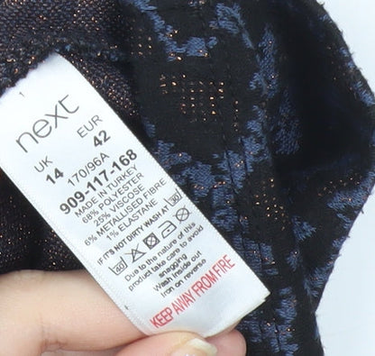 Next Women’s Black Blue Animal Print Sheath Dress Size 14