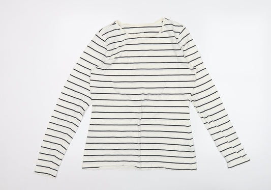 Lands' End Womens White Striped Long Sleeve Cotton T-Shirt M