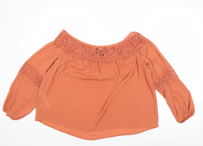 Womens UK Size 14 New Look Orange Bohemian Blouse