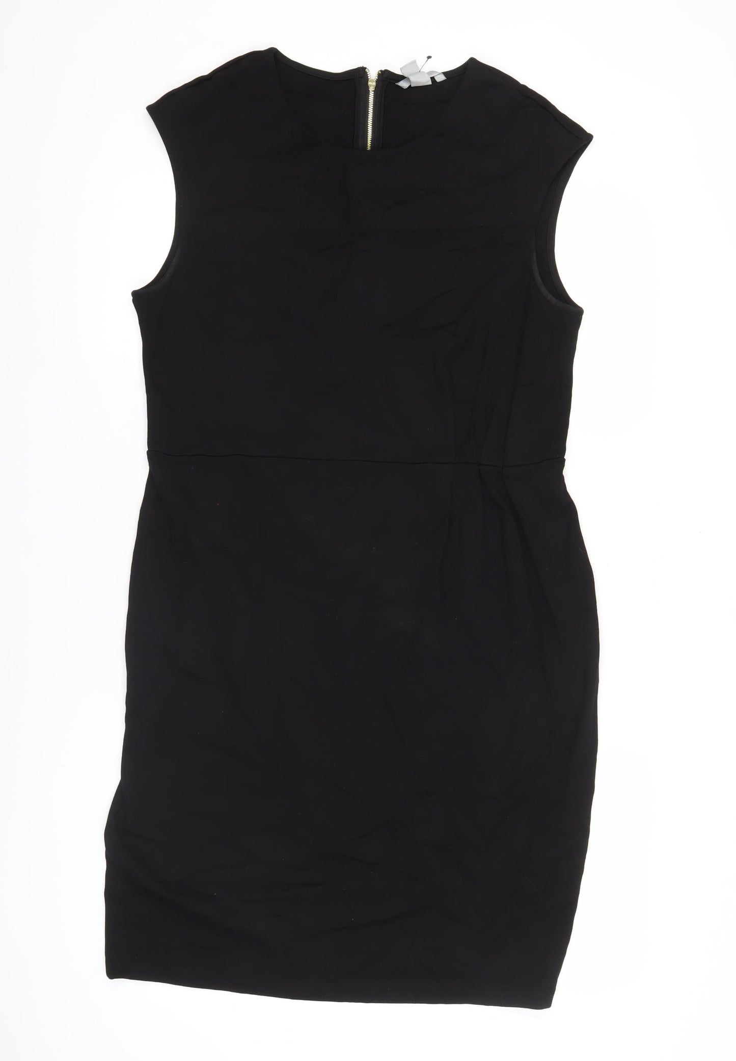 H&M Women’s Black Sheath Dress Size 14 Sleeveless Round Neck Zip