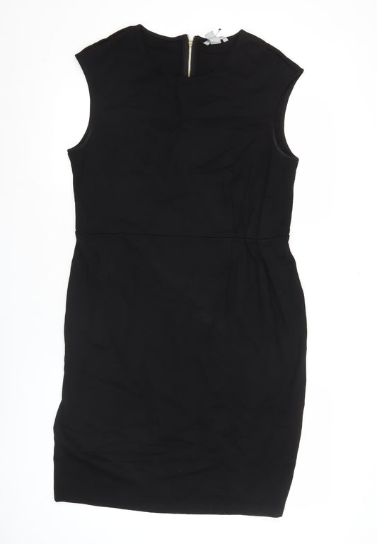H&M Women’s Black Sheath Dress Size 14 Sleeveless Round Neck Zip