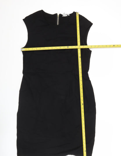 H&M Women’s Black Sheath Dress Size 14 Sleeveless Round Neck Zip