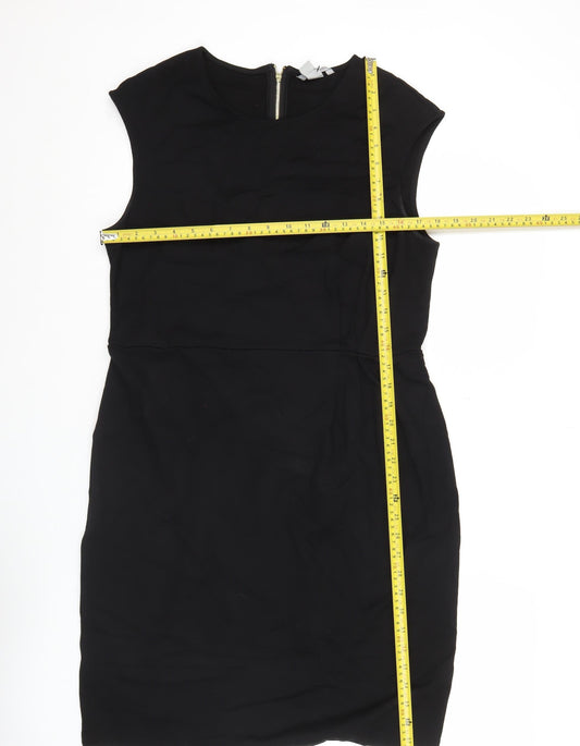 H&M Women’s Black Sheath Dress Size 14 Sleeveless Round Neck Zip