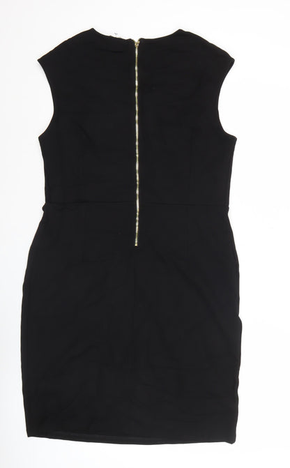 H&M Women’s Black Sheath Dress Size 14 Sleeveless Round Neck Zip