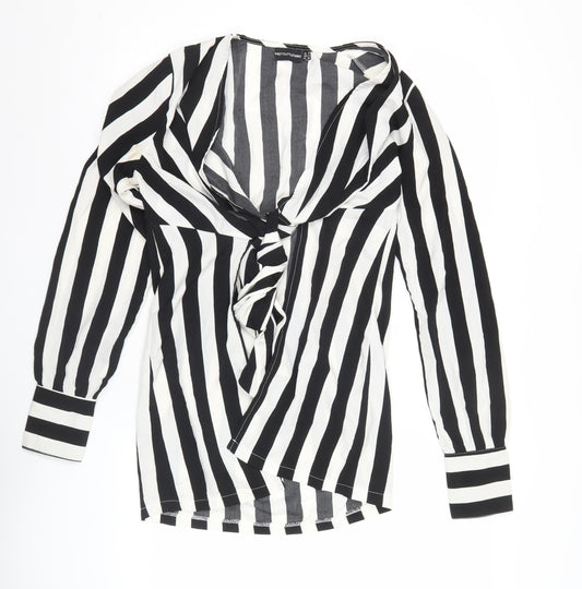 PrettyLittleThing Womens Black White Striped Tie Blouse Size 8