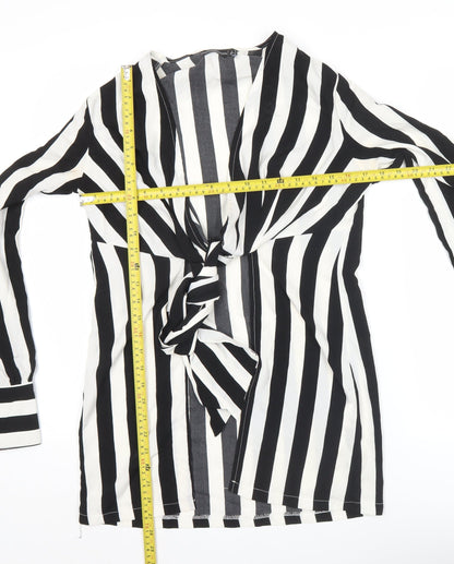 PrettyLittleThing Womens Black White Striped Tie Blouse Size 8