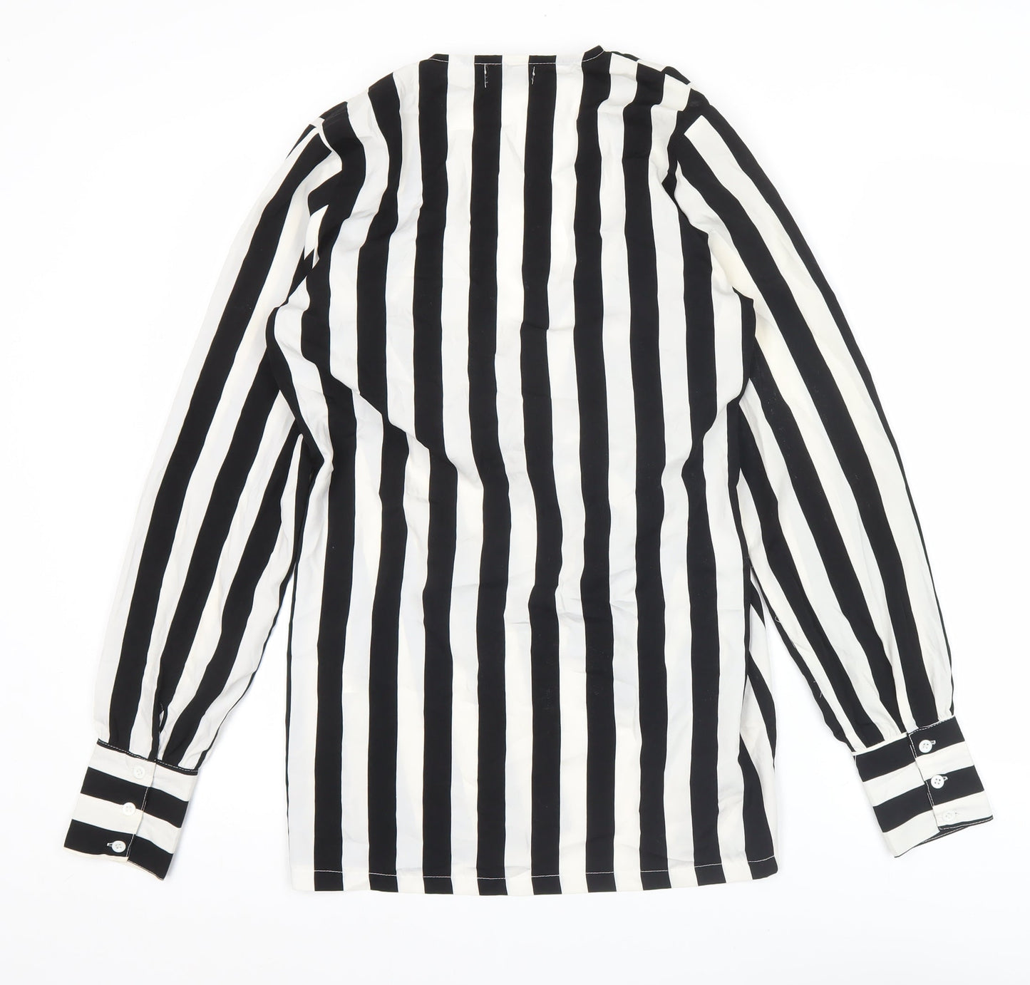 PrettyLittleThing Womens Black White Striped Tie Blouse Size 8