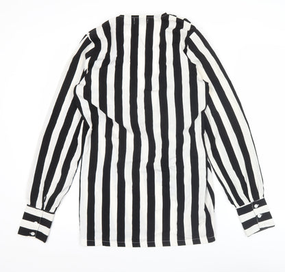 PrettyLittleThing Womens Black White Striped Tie Blouse Size 8