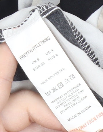 PrettyLittleThing Womens Black White Striped Tie Blouse Size 8