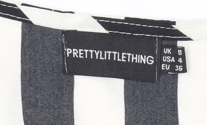 PrettyLittleThing Womens Black White Striped Tie Blouse Size 8