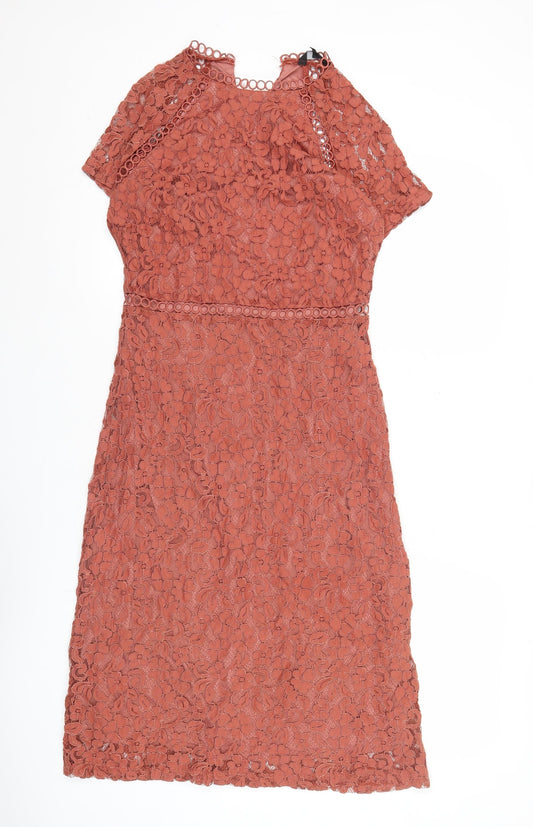 Next Women’s Brown Lace Sheath Dress Size 10 V-Neck Wedding Party