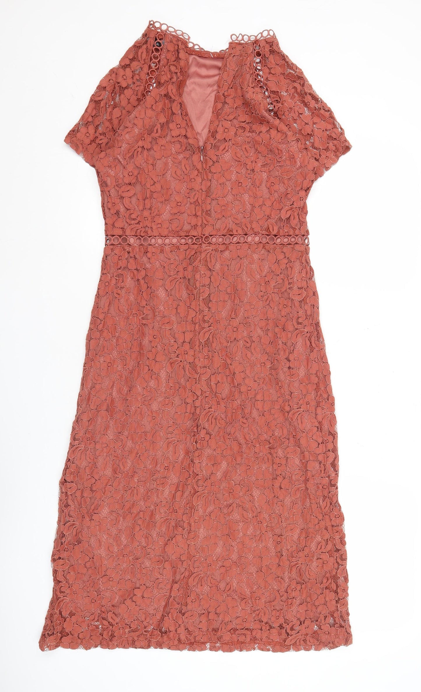 Next Women’s Brown Lace Sheath Dress Size 10 V-Neck Wedding Party