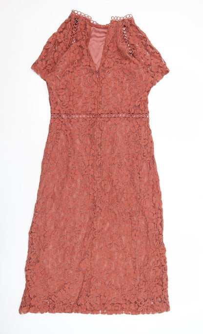 Next Women’s Brown Lace Sheath Dress Size 10 V-Neck Wedding Party