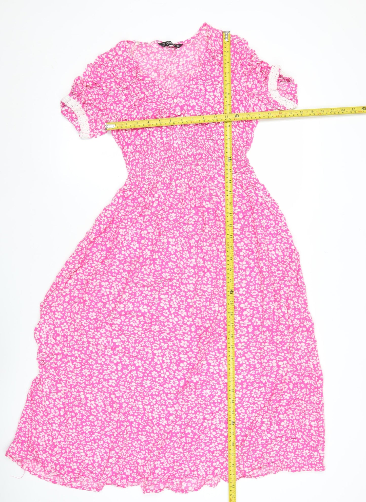 Dunnes Women’s Pink Floral A-Line Midi Dress XS Short Sleeve