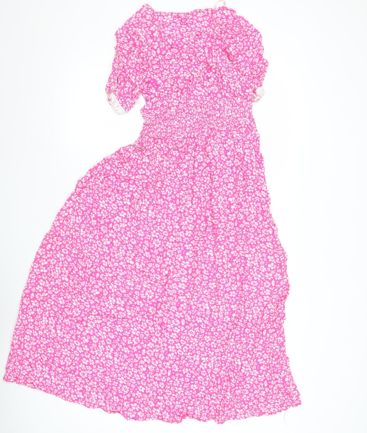 Dunnes Women’s Pink Floral A-Line Midi Dress XS Short Sleeve