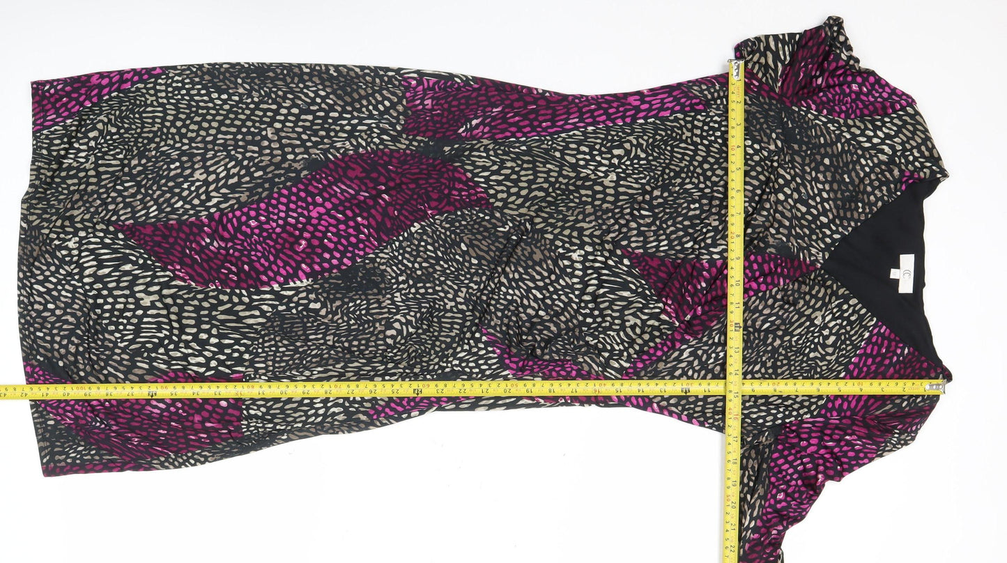 CC Women’s Black Purple Animal Print Sheath Dress M Long Sleeve V-Neck