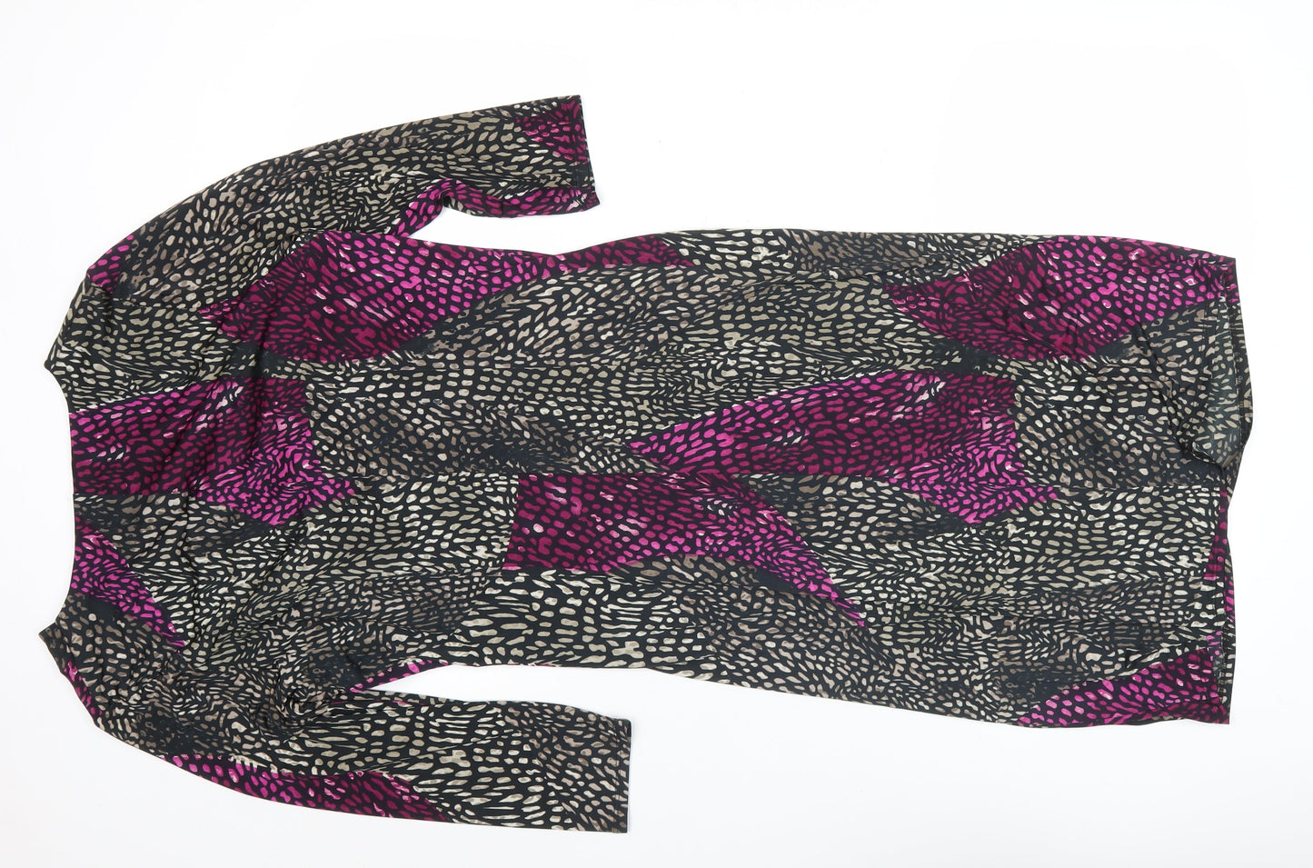 CC Women’s Black Purple Animal Print Sheath Dress M Long Sleeve V-Neck