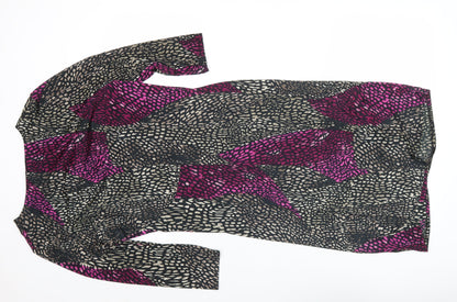 CC Women’s Black Purple Animal Print Sheath Dress M Long Sleeve V-Neck