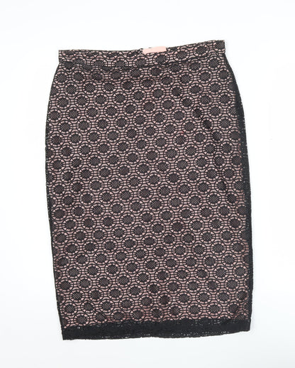 Wallis Womens Black Lace Pencil Skirt Size 12 Knee Length