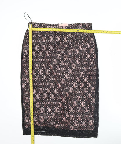 Wallis Womens Black Lace Pencil Skirt Size 12 Knee Length