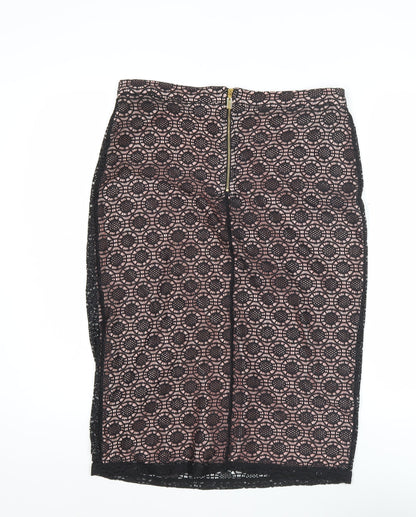 Wallis Womens Black Lace Pencil Skirt Size 12 Knee Length