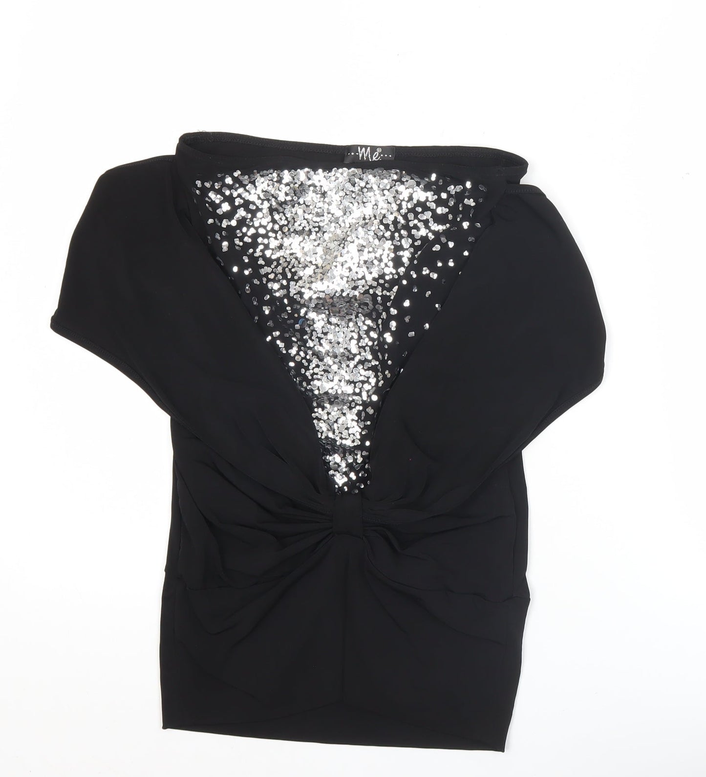 Me Womens Black Sequin Party Blouse Size S Slim Fit V-Neck