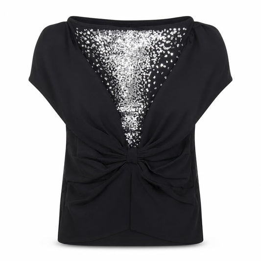 Me Womens Black Sequin Party Blouse Size S Slim Fit V-Neck