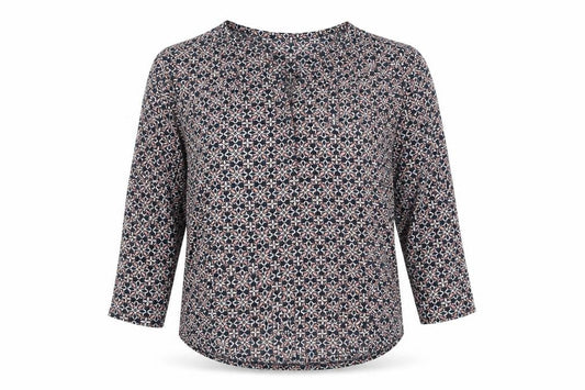 H&M Womens Multicoloured Tunic Blouse Size S Geometric V-Neck 3/4 Sleeve