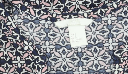 H&M Womens Multicoloured Tunic Blouse Size S Geometric V-Neck 3/4 Sleeve