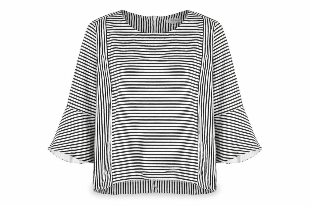 Front view of L.K.Bennett Women Black White Striped Tunic Blouse M