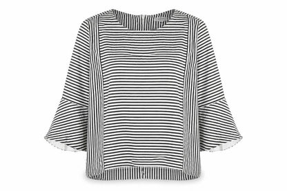 Front view of L.K.Bennett Women Black White Striped Tunic Blouse M