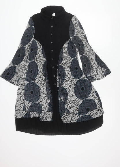 LINDI Women’s Black Blue Geometric A-Line Dress M Long Sleeve