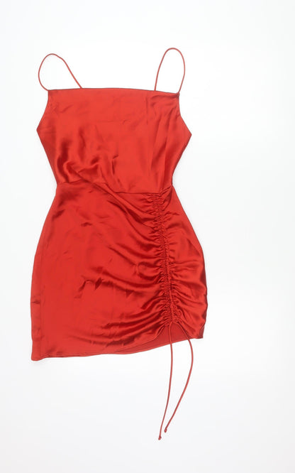 Zara Women Red Size 12 Slip Dress Sleeveless Short Ruched Partywear