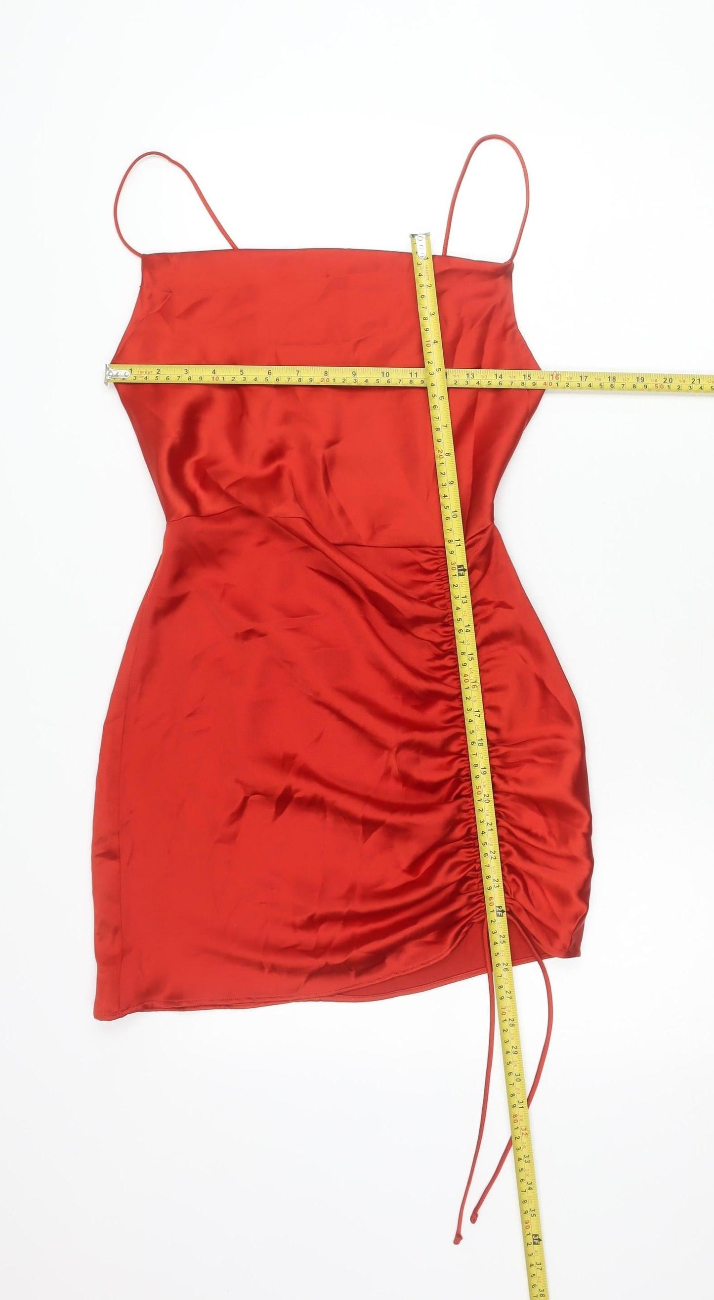 Zara Women Red Size 12 Slip Dress Sleeveless Short Ruched Partywear