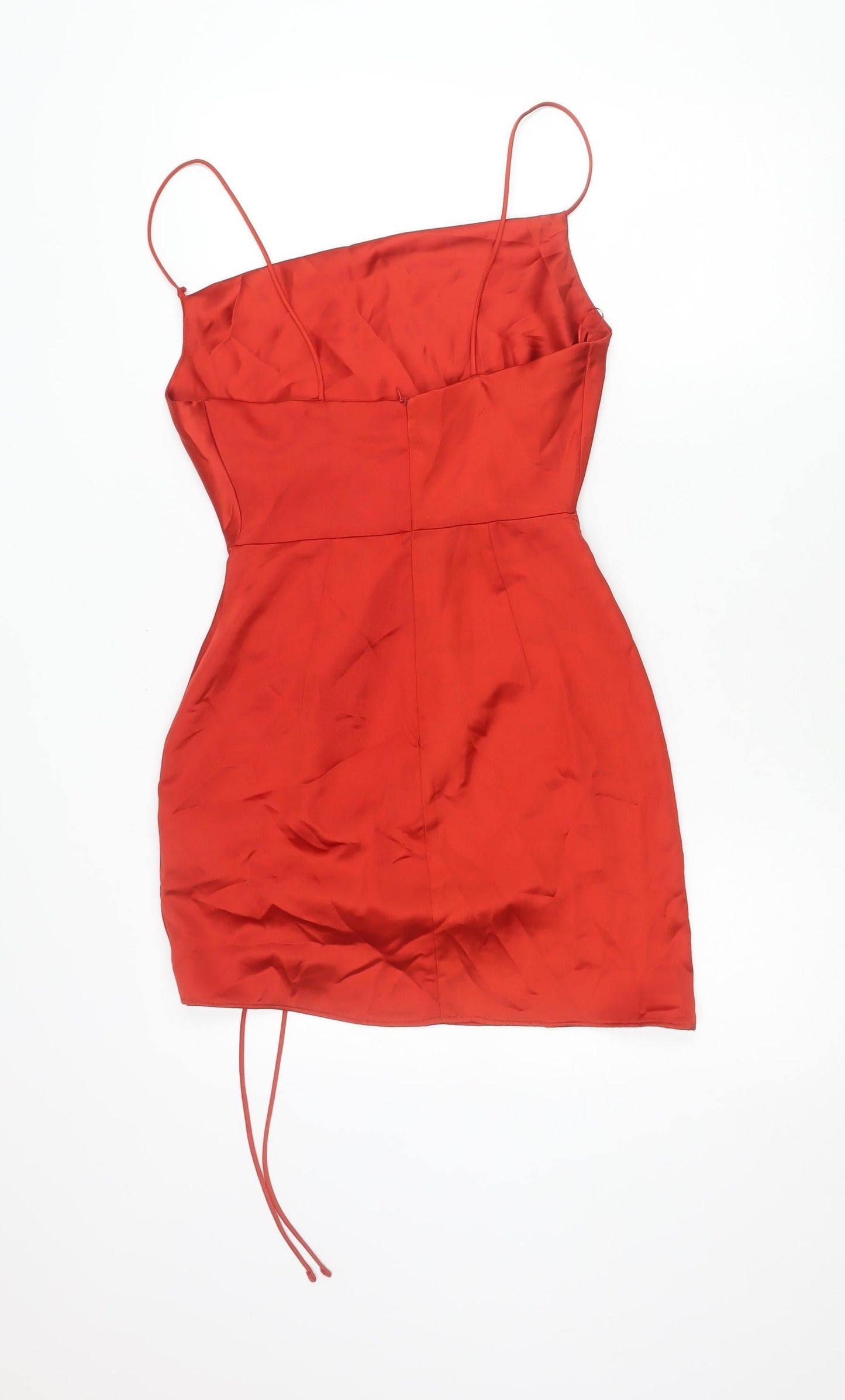 Zara Women Red Size 12 Slip Dress Sleeveless Short Ruched Partywear