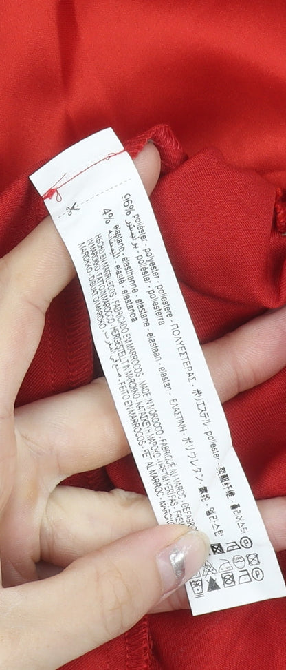Zara Women Red Size 12 Slip Dress Sleeveless Short Ruched Partywear