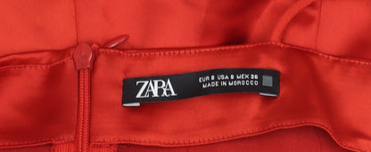Zara Women Red Size 12 Slip Dress Sleeveless Short Ruched Partywear