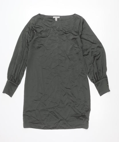 H&M Women Green Shift Dress Size S Puff Sleeve Knee Length
