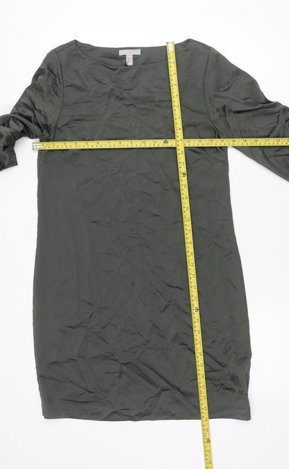 H&M Women Green Shift Dress Size S Puff Sleeve Knee Length