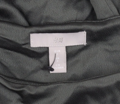 H&M Women Green Shift Dress Size S Puff Sleeve Knee Length