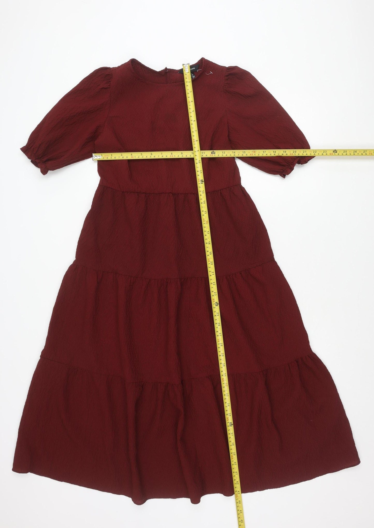 New Look Women Red Skater Dress Size 6 Puff Sleeve Round Neck