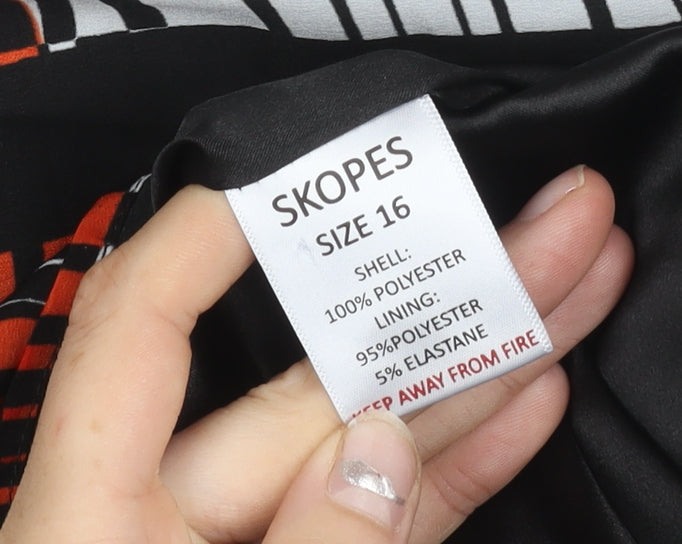 Skopes Women’s Black Red White Geometric Sheath Dress Size 16