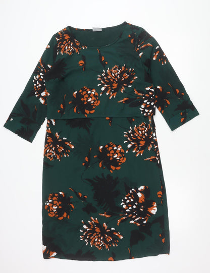 Mamalicious Women Green Floral Shift Maternity Dress Size M 3/4 Sleeve