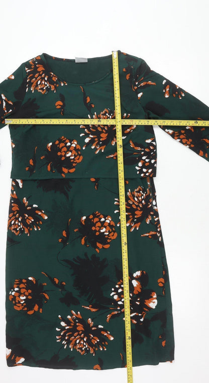 Mamalicious Women Green Floral Shift Maternity Dress Size M 3/4 Sleeve