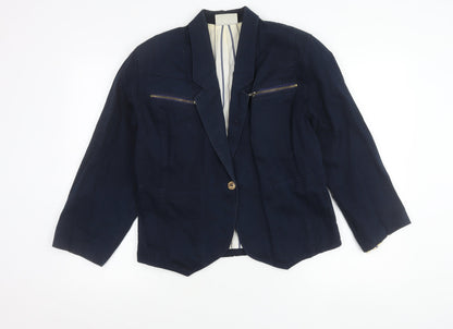 Additions Women's Blue Size 12 Cotton Single-Breasted Blazer Jacket