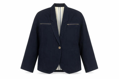 Additions Women's Blue Size 12 Cotton Single-Breasted Blazer Jacket