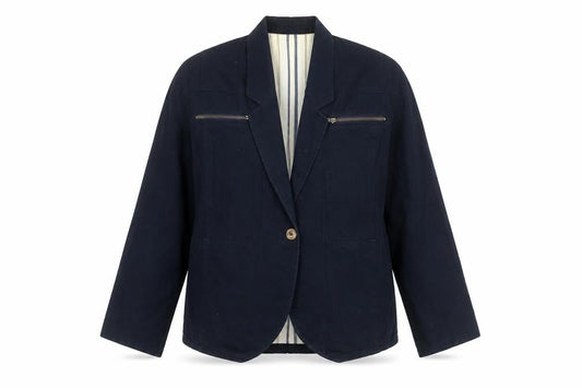 Additions Women's Blue Size 12 Cotton Single-Breasted Blazer Jacket