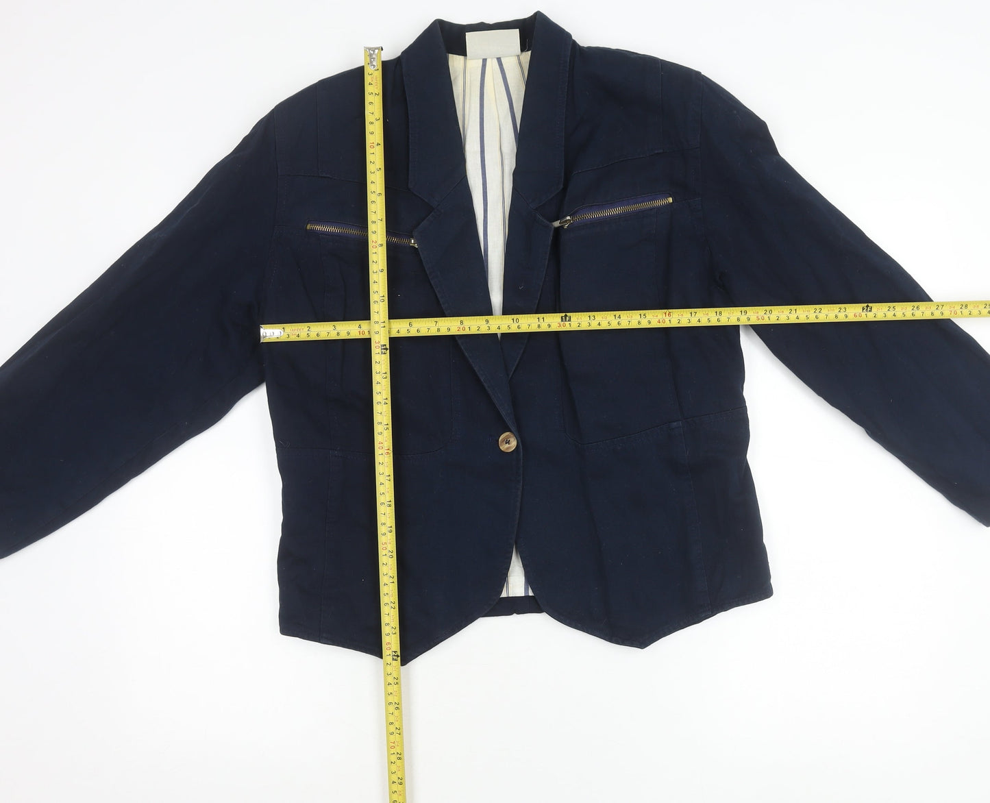 Additions Women's Blue Size 12 Cotton Single-Breasted Blazer Jacket